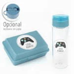 Pack Botella 600ml + Cajita Porta Alimentos Consola Azul personalizadas