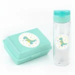 Pack Botella 600ml + Cajita Porta Alimentos Dinosaurio Menta