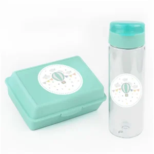 Pack Botella 600ml + Cajita Porta Alimentos Globo Menta