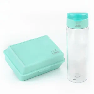 Pack Botella 600ml + Cajita Porta Alimentos Menta personalizadas