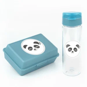 Pack Botella 600ml + Cajita Porta Alimentos Panda Azul