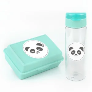 Pack Botella 600ml + Cajita Porta Alimentos Panda Menta