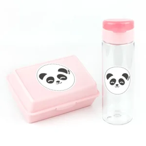 Pack Botella 600ml + Cajita Porta Alimentos Panda Rosa
