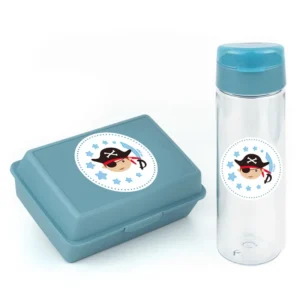 Pack Botella 600ml + Cajita Porta Alimentos Pirata Azul