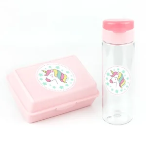 Pack Botella 600ml + Cajita Porta Alimentos Unicornio Rosa