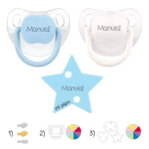 Pack de 2 chupetes Baby + broche formas personalizado