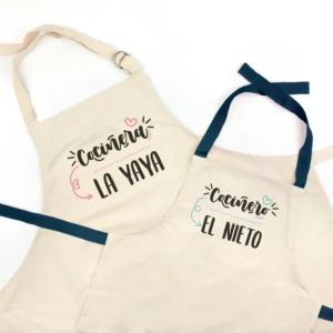 Pack Delantal Abuela y Delantal Nieto/a Azul Divertido Cocinera la Abuela, cocinero el nieto