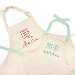 Pack Delantal Abuela y Delantal Nieto/a Menta Personalizado Chef Abuela, mini chef (nombre)