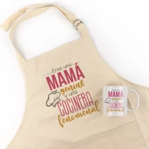 Pack Delantal Mamá + Taza Divertido Eres un Mamá genial y una Cocinera Fenomenal