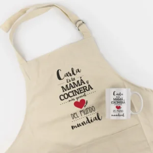 Pack Delantal Mamá + Taza (Nombre) Eres la Mamá y Cocinera más genial del Mundo mundial