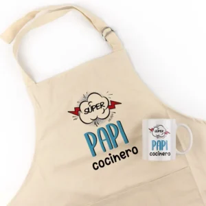 Pack Delantal Papá + Taza Divertido Súper Papi Cocinero Cómic