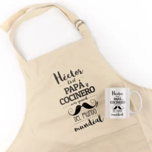 Pack Delantal Papá + Taza (Nombre) Eres el Papá y Cocinero más genial del Mundo mundial