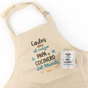 Pack Delantal Papá + Taza (Nombre) Es el mejor Papá y Cocinero del Mundo