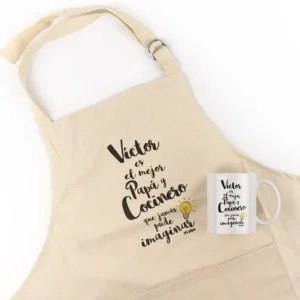 Pack Delantal Papá + Taza (Nombre) Es el mejor Papá y Cocinero que jamás pude imaginar