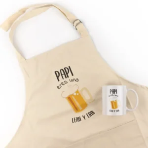 Pack Delantal Papá + Taza Persoalizado Papi eres la Caña (nombres)