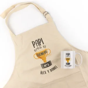 Pack Delantal Papá + Taza Personalizado Papi eres el Cocinero Nº1 (nombres)