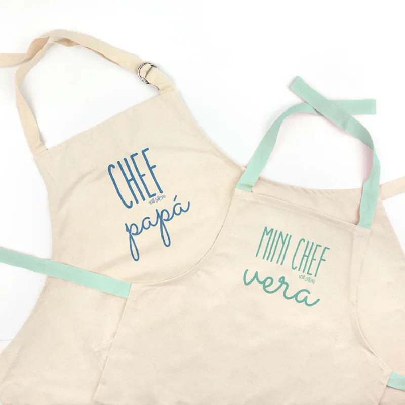 Pack Delantal Papá y Delantal Niño/a Menta Personalizado Chef papá, mini chef (nombre) Pack Delantal Papá y Delantal Niño/a Menta Personalizado Chef papá, mini chef (nombre)