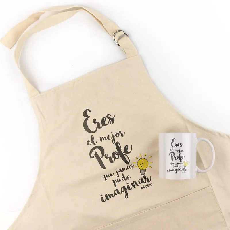 Pack Delantal Profe + Taza Divertido Eres el mejor profe que jamás puede imaginar Pack Delantal Profe + Taza Divertido Eres el mejor profe que jamás puede imaginar