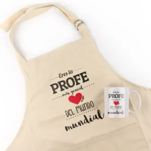 Pack Delantal Profe + Taza Divertido Eres la Profe más genial del Mundo mundial