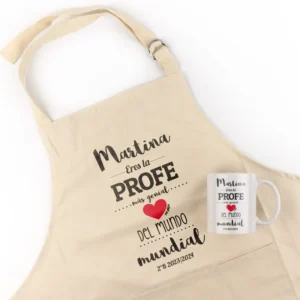 Pack Delantal Profe + Taza Personalizado Eres la Profe más genial del Mundo mundial