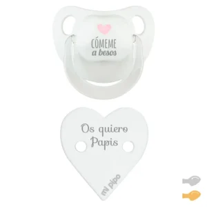 Pack Dúo Baby Deco Blanco Corazón Rosa Cómeme-Os quiero Papis