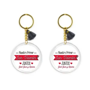 Pack Llaveros Personalizados Metacrilato Nuestro primer San Valentín (nombres)