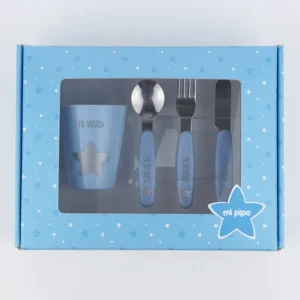 Set Mi vasito y cubiertos acero azul