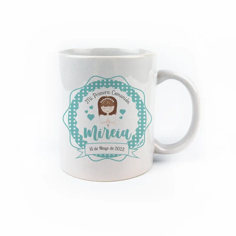 Taza cerámica o plástico Comunión Menta personalizada Niña Taza cerámica o plástico Comunión Menta personalizada Niña