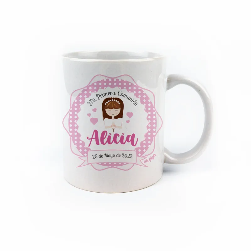 Taza cerámica o plástico Comunión Niña personalizada Taza cerámica o plástico Comunión Niña personalizada