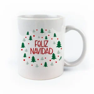 Taza cerámica o plástico Feliz Navidad Árboles Verdes Taza cerámica o plástico Feliz Navidad Árboles Verdes