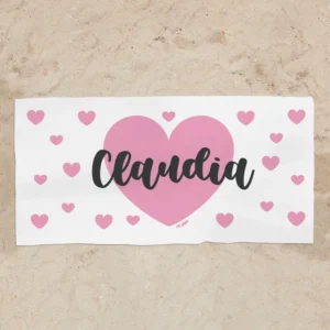 Toalla de baño Premium Corazón Rosa Caligrafía
