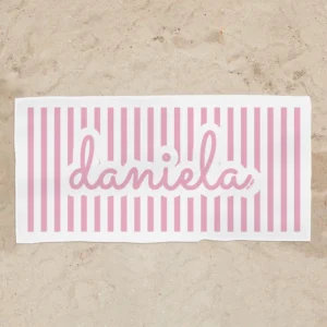 Toalla de baño Premium Rayas Rosa Personalizada