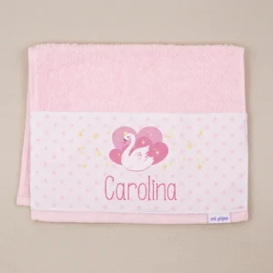 Toallita de Rizo Cisne Rosa Personalizada