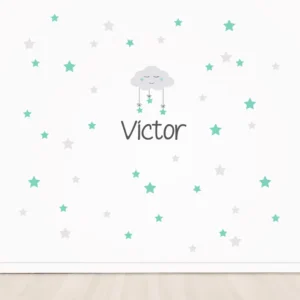 Vinilo decorativo Maxi Nube con Estrellas Menta