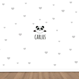 Vinilo decorativo Maxi Panda Corazones Gris