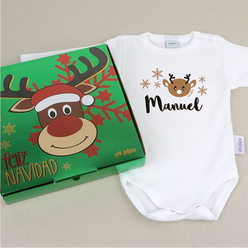 Babidu Body Navideño Personalizado Navidad Reno Bebé con cajita de regalo Babidu Body Navideño Personalizado Navidad Reno Bebé con cajita de regalo