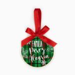 Bola Navidad MADERA Cuadros Rojos o Verdes, Familia personalizada