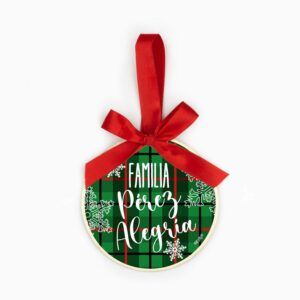 Bola Navidad MADERA Cuadros Rojos o Verdes, Familia personalizada