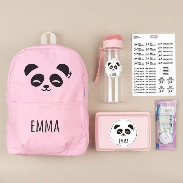 Pack Mi Equipo para el Cole con Mochila Panda Rosa personalizado + Regalo Marcaprendas - Imagen 2