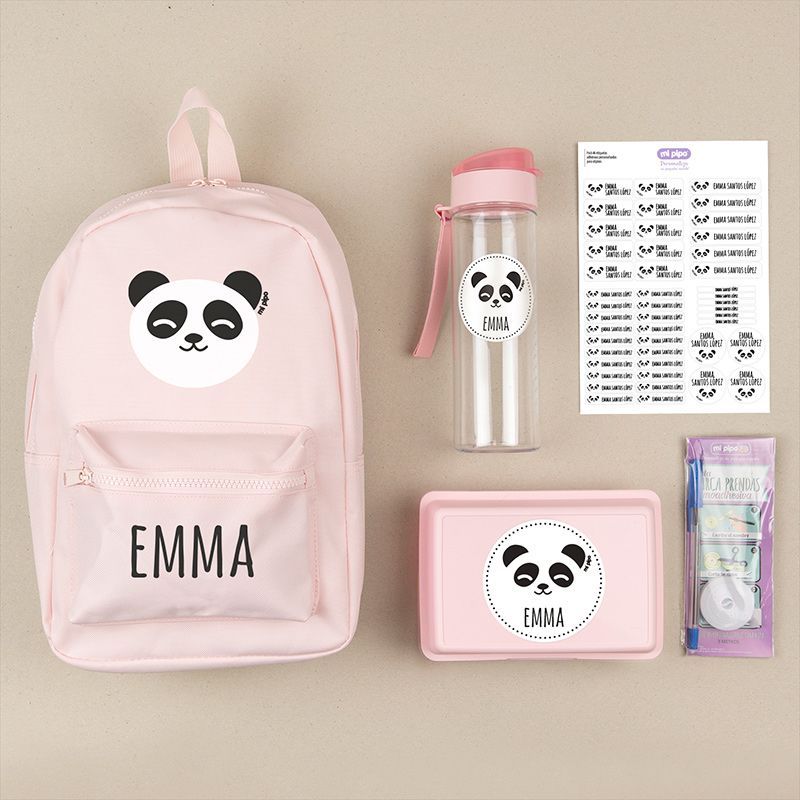 Pack Mi Equipo para el Cole con Mochila Panda Rosa personalizado + Regalo Marcaprendas Pack Mi Equipo para el Cole con Mochila Panda Rosa personalizado + Regalo Marcaprendas